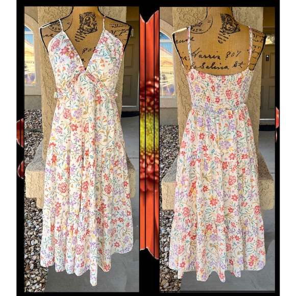 PinkBlush Lavender Floral Tiered Midi Dress Size M - Picture 5 of 7